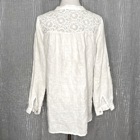 M Made in Italy linen & lace roll tab shirt - Picture 3 of 8